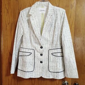 Carol Anderson Invitation CAbi Women's Sz 16 Jacket Blazer White Black Pockets